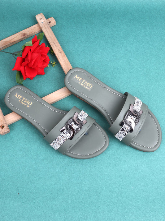 Metmo Women embellished Strap Flat Sandals